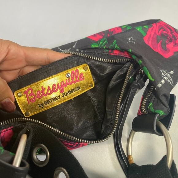 Betsey Johnson Y2K Black Tattoo Flowers Flash  Betseyville Bag - Picture 3 of 4